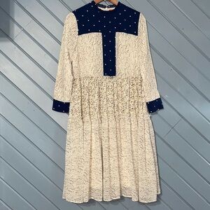 Maple & Cliff Polka Dot Ruffle Floral Long Sleeve Cottage Dress